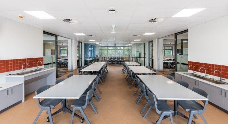 Learning common area with tables, chairs and sinks